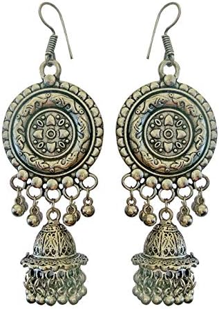 The Trendy Trendz Oxidized Silver Indian Long Big Jhumka/Jhumki Jewelry Earrings for Women and Girls