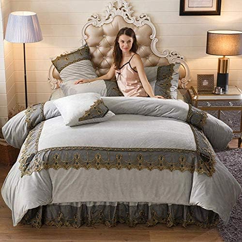 スーパーキング羽毛布団カバーセット クリスタルベルベットベッドスカート羽毛布団カバーぬいぐるみサンゴベルベット寝具セット冬用ベッド S 2 0mベッド4