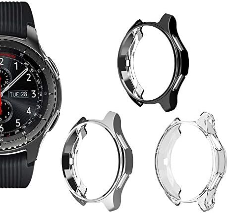 LAEPHO 3-Pack Case Cover for Samsung Galaxy Watch 42mm,Soft TPU Scratch-Proof Cover All-Around Protective Bumper Shell for Samsung Galaxy Watch 42mm(Black+Clear+Silver) …