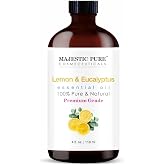 Majestic Pure Lemon Eucalyptus Essential Oil for Diffuser - 4 Fl Oz | 100% Pure &amp; Natural Ideal for Air Freshening, Aromatherapy, Bath, Massage, Soap Making, Candle Making Home Fragrance