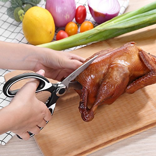 Kitchen Scissors Stainless-Steel Multi-Purpose Heavy-Duty Dishwasher Safe Scissors for Cutting Chicken, Poultry, Seafood, Meat, Vegetables, Herbs, Food and Gaden - Black