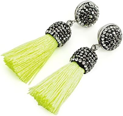 Women's Dangle Drop Short Tassel Earrings with Shell Pearl Black Rhinestone Top