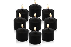 BEILISEN 9 Pack Black Votive Candles, Unscented Votive Candles, Ideal for Halloween Decor, Parties, Meditation, and Home Ambiance - 1.25 Inches Tall, 1.5 Inches Diameter