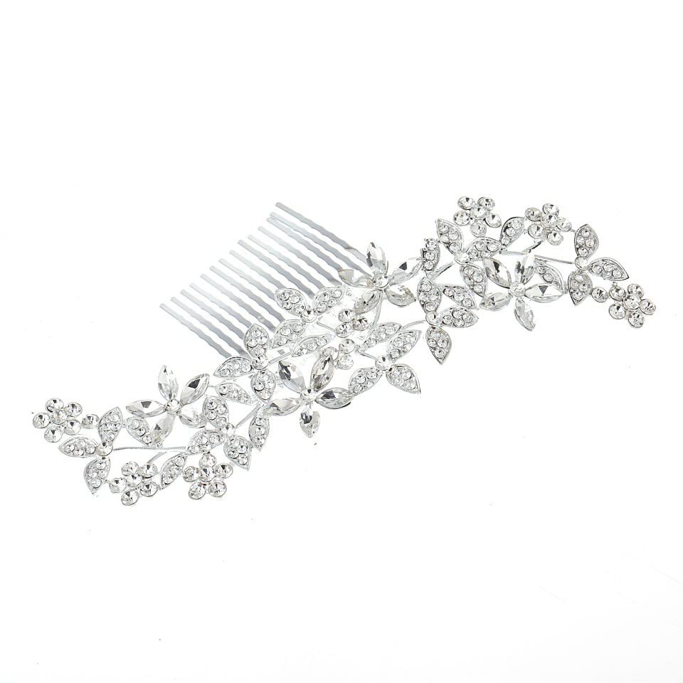 Bridal Flower Side Hair Comb,Bridal Hair Accessories Rhinestone Hair Comb Slides for Wedding Bridal Bridesmaid Woman Girl Mother Gift (Silver)