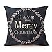 Life365 Cotton Linen Square Throw Pillow Case Decorative Cushion Cover Pillowcase Merry Christmas for Sofa 18 X18 Inch(Black)