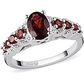 9 Stone Garnet Ring for Women in 925 Sterling Silver - January Birthstone Promise Rings Engagement Vintage Cute Gemstones Red Garnet Jewelry Anniversary Engagement Valentines Day Gifts for Womens