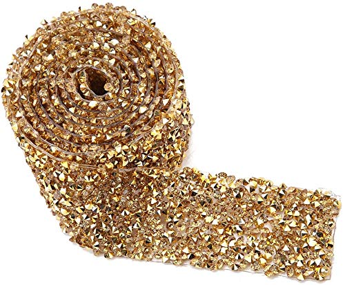 Gold Crystal Rhinestone Ribbon, 30mm Sparkling Wrap Rhinestone Ribbon Trim for Wedding Cakes Birthday Party Supplies, Event Decorations, Baby Shower, Arts & Crafts Projects, 1 Yard 1.2" (Gold, 30mm)