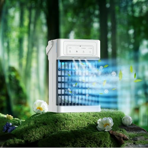 Portable Air Conditioner, 3 Speeds, 3 Mist Settings, 1100ml XL Water Tank, 2~8h Timer, Air Conditioner Portable, Climatiseur Portatif, Personal Small Mini Air Conditioner Cooling Fan for Room Bedroom