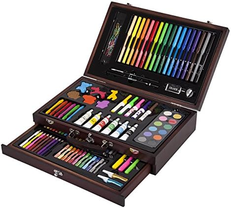 KIDDYCOLOR Portable Art Set - Kid's Wood Art Case(130 Piece)