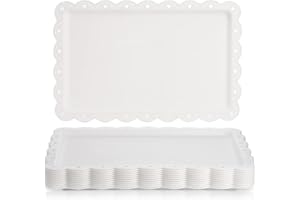 Peohud 12 Pack White Plastic Serving Food Tray, Disposable Serving Platters with Lace Rim, Rectangle Food Trays, Disposable S