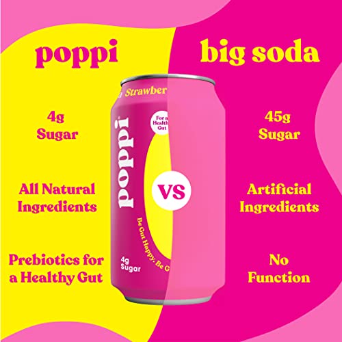 POPPI Sparkling Prebiotic Strawberry Lemon Soda w/Gut Health & Immunity