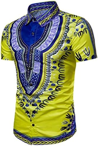 Men's Autumn Short Sleeve Top Shirts, Qisc Hipster Hip Hop African Dashiki Graphic Blouse (M, Yellow)