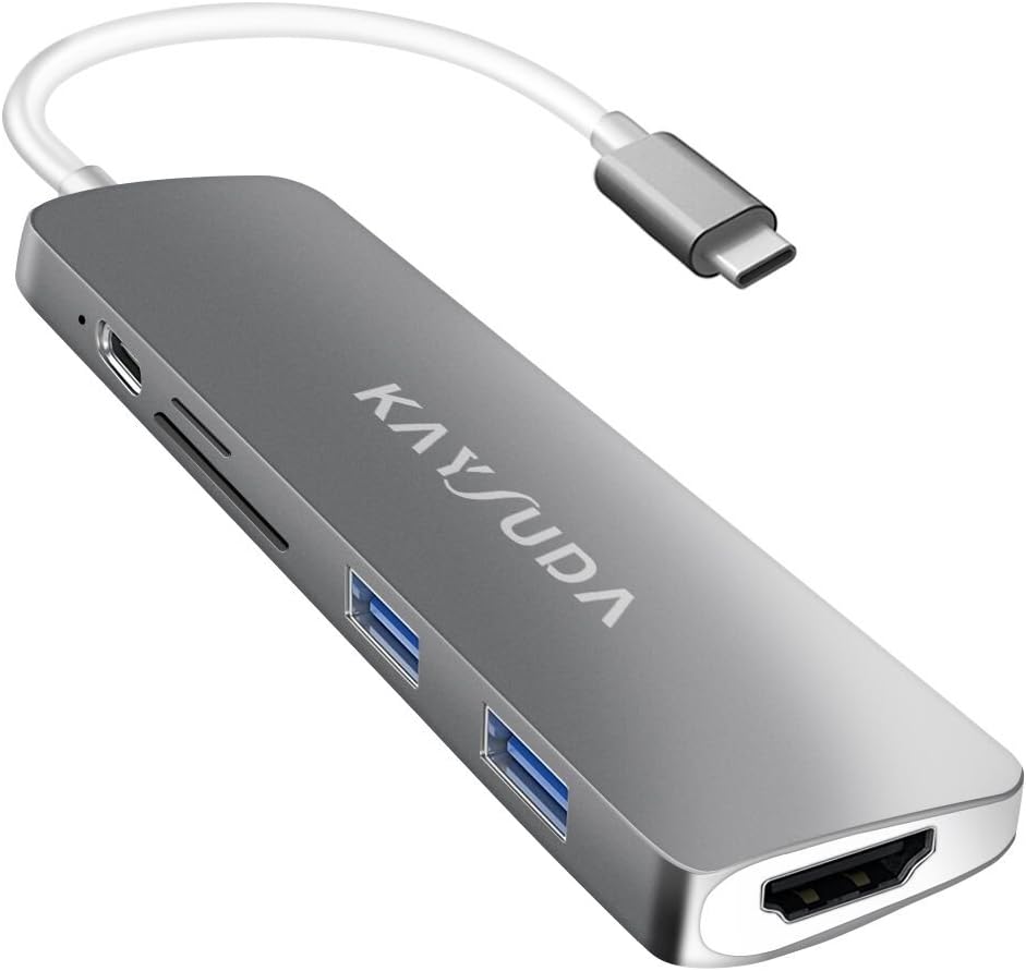 USB C Hub, Kaysuda USB Type-C Adapter with USB PD Power Delivery with 4K HDMI Video Output, 2 USB 3.0 Port, SD and TF Card Reader Port for Macbook pro 2016/2017 Samsung S8/Plus etc