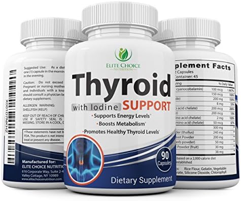 Thyroid Support Supplement with Iodine - Boost Metabolism, Energy Levels & Focus - Best Value 90 Capsules - Natural Non GMO Formula with Selenium, Vitamin B12, Ashwaghanda & More