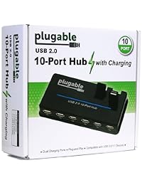 Plugable 10 Port USB Hub, Negro