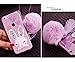 iPhone SE Cute Case, iPhone 5S/5 Case, Bonice Cartoon Rabbit Bling Diamond Crystal Clear Soft Transparent TPU 3D Cute Ear Stand Silicone Case with Hairball Pompon Wristlet + Screen Protector - Purple