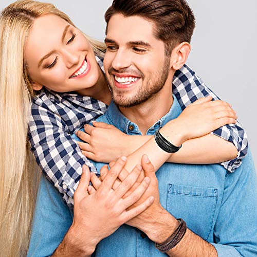 murtoo Mens Leather Bracelet with Clasp Cowhide Multi-Layer Braided Leather Mens Bracelet