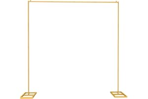 8FT Wedding Arch Backdrop Stand, Gold Square Back Drop Adjustable Stand Metal Arch Photo Backdrop Stand Kit Frame for Wedding