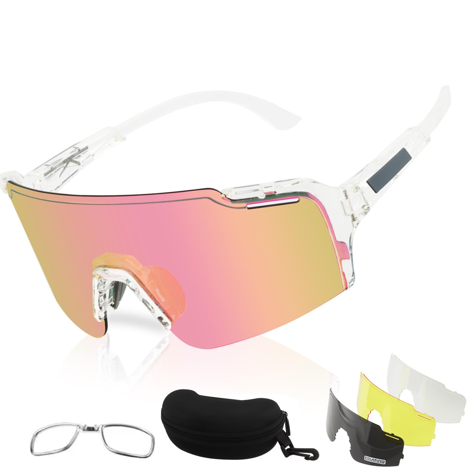 FOCUHUNTER Sports Glasses for Men Women, Cycling Eyewear for Baseball Running Cycling Glasses 4 Lenses