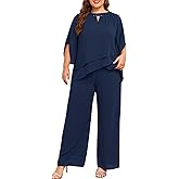 Hanna Nikole Mother of Bride Pant Suits Plus Size Half Sleeve 2 Piece Chiffon Pantsuit Formal Wedding Guest Outfit