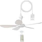 Dladeli Ceiling Fan for Patio, Gazebo & Home Indoor Use, 28Inch Portable Hanging Ceiling Fan, 5 Detachable Blades, Room Hanging Fan, DC12V for Bed Tent Home Room with a 110V AC adaptor included