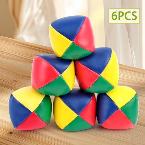 Set of 6 Quality Juggling Balls for Beginners, 50mm Diameter, Water Resistant Juggling Ball, Mini Faux Leather Juggling Balls for Kids Girls Adults
