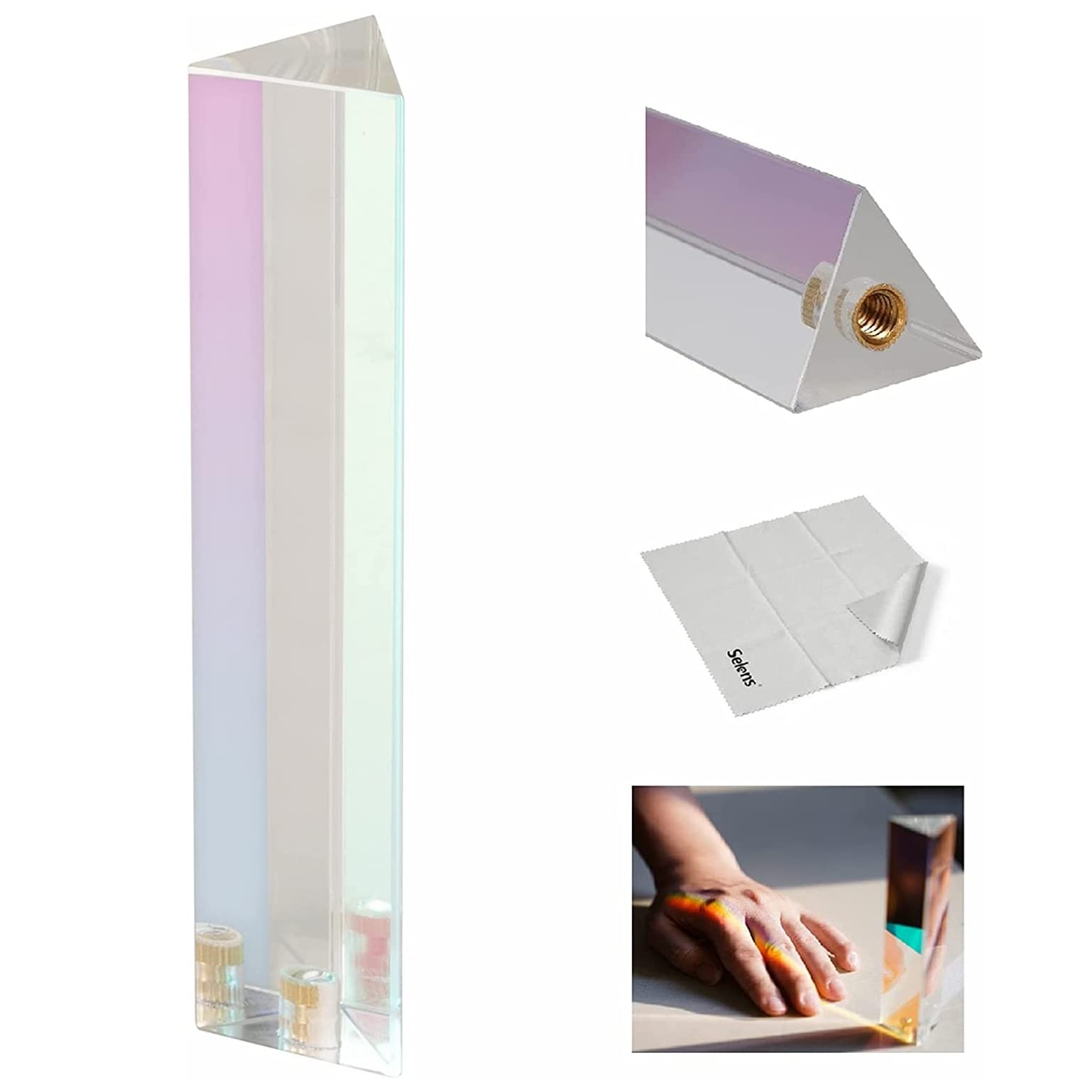 Selens Triangular Prism Photography Optical Plating Crystal Glass Professional with 1/4" Hole, Create Light Rainbow Effect for Teaching Light Spectrum Photo Camera Lens Photographer