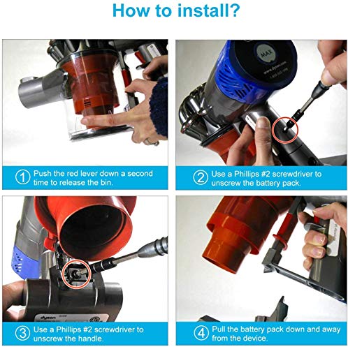 FLYLINKTECH 21.6V 3000mAh V6 Battery Replacement Li-ion Battery for DC59 V6 DC58 DC61 DC62 Animal DC72 DC74 595 650 770 880 Handheld Cordless Vacuum Cleaner with 2 Pack Pre Filter