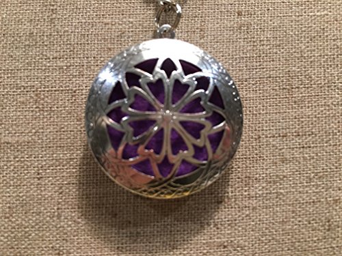 Diffuser Necklace Essential Oils pendant with 24" chain Aromatherapy and 5 washable pads, aroma aromatherapy Antique Silver round locket 1.25"