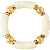 LALAPPLE Acrylic Bangle Stretch Bracelets for Women with Gold Plated Bead | Colorful Chunky Curved Bamboo Tube Bracelet Friendship Summer Beach Jewelry
