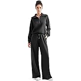 SUUKSESS Women 2 Piece Lounge Matching Set Wide Leg Sweatpant Half Zip Sweatshirt