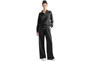 SUUKSESS Women 2 Piece Lounge Matching Set Wide Leg Sweatpant Half Zip Sweatshirt