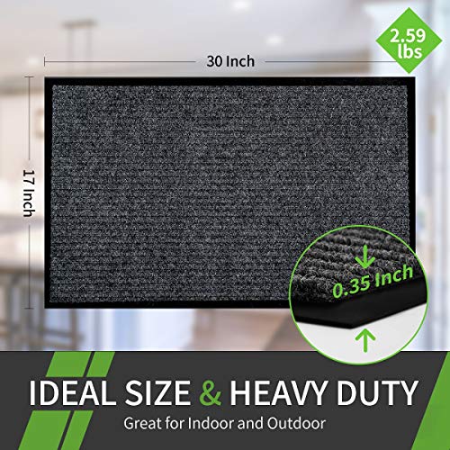 Indoor Outdoor Doormat Heavy Duty Front Door Mat Non Slip Rubber Backing Floor Mat Entrance Door Rug Welcome Mats for Shoe Scraper (17" x 30", Gray-2 Pack)