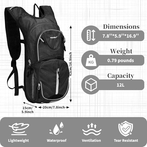 Petit Sac a Dos de VTT,Impermeable Sac à Dos Ski,12L Reflechissante Sacs à Dos D'hydratation Isotherme pour Course Vélo Randonnée Natation Camping Alpinisme,Noir