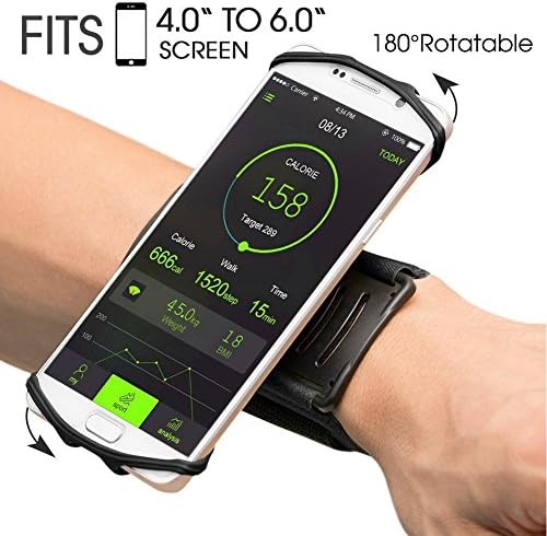Phone Wristband, 180°Rotatable Sports Phone holder, Breathable Sweatproof for jogging running exercise, universal cellphone case fits 4"-6" phone iphone androrid samsung edge lg htc,pixel etc(Black)