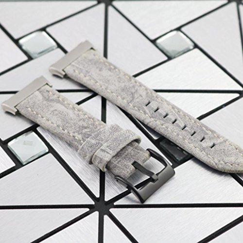 Lisin Classic Leather Wristband With Metal Connectors For Fitbit Ionic (Gray) - Thumbnail 3