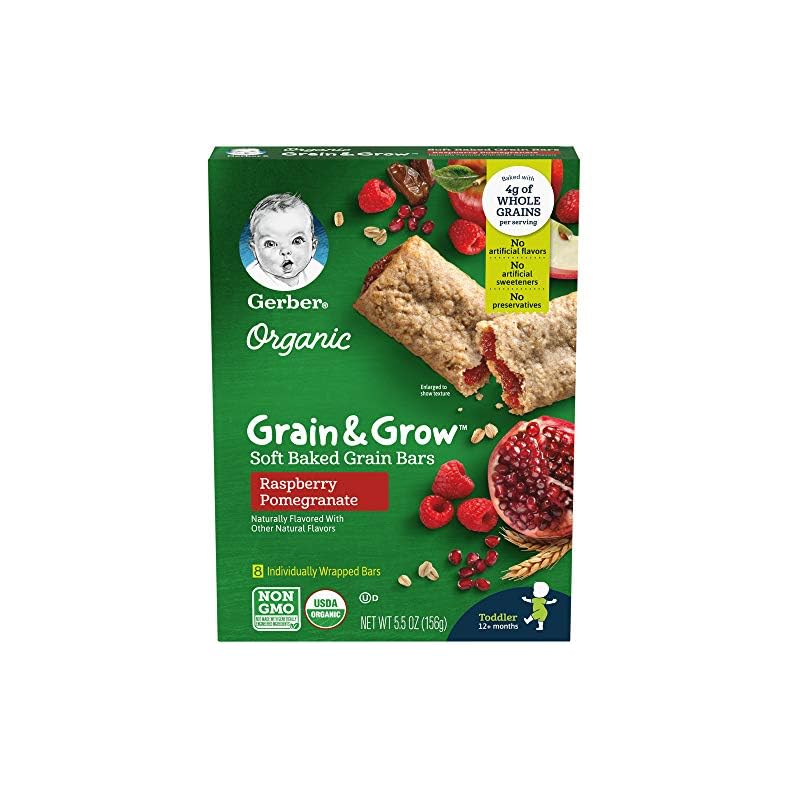 Gerber Snacks for Toddler Organic Soft Baked Grain Bars, Grain & Grow, Raspberry Pomegranate, 5.5 Ounce (Pack of 8)