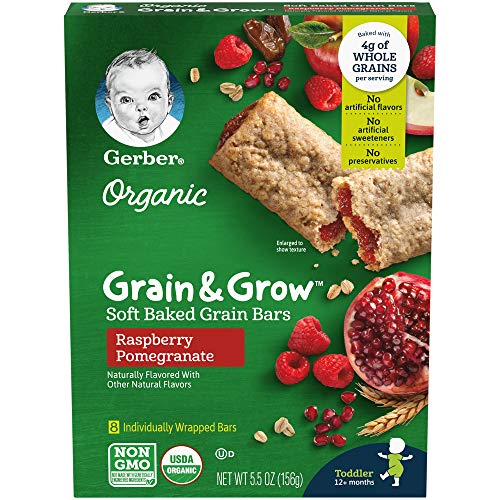Gerber Snacks for Toddler Organic Soft Baked Grain Bars, Grain & Grow, Raspberry Pomegranate, 5.5 Ounce (Pack of 8)