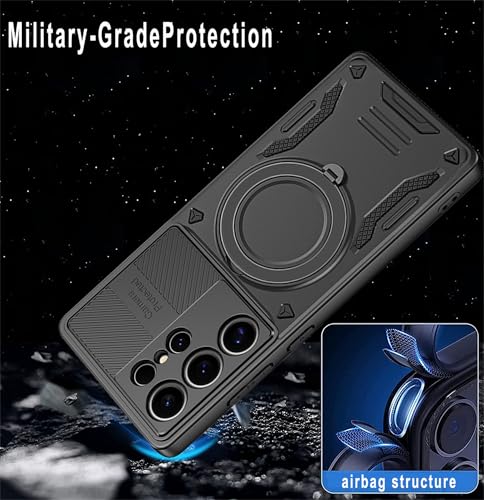 PANXIYUE Samsung Galaxy S24 Ultra 5G Case, with Invisible Magnetic Stand 360° Rotating Invisible Kickstand PC + Soft TPU Shockproof Protective Edges, Black