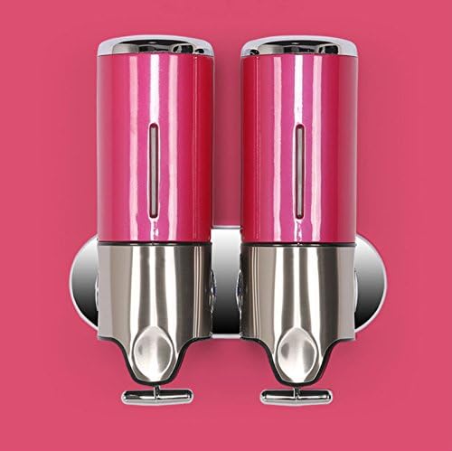 REDUO Wall Mount Double Pump Soap Dispenser Hand Liquid Foam Lotion Bottle Shampoo Shower Gel Box - Stainless Steel ABS (Red)