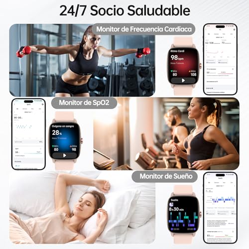Reloj Inteligente Mujer Hombre con Llamadas Bluetooth y Voz AI, 1.85'' Smartwatch con Whatsapp Notificación, Pulsómetro/SpO2/Sueño/Podómetro, 110+ Modos Deportivos, Impermeable IP68 para iOS/Android