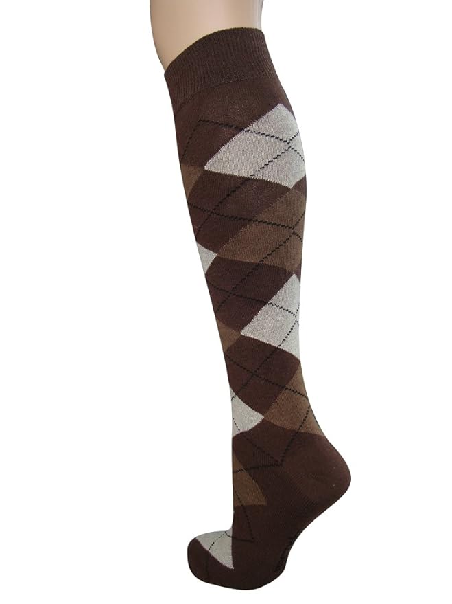 Mysocks® Mens Knee High Socks Argyle Brown Cream Black Line Amazon.co