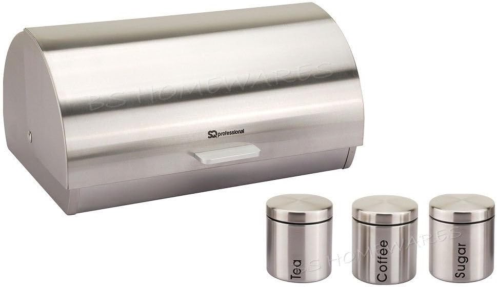 Tea Coffee Sugar Canisters Storage Container Bread Bin Jars,Pot Metallic Kitchen Chrome Color