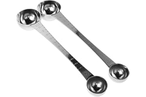 DINHEAROM 2 Pcs Stainless Steel Coffee Scoop Double Head Measuring Spoons with Long Handle and Scale Markings