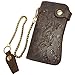 Le'aokuu Mens Genuine Leather Bifold Wallet Organizer Checkbook Iron Chain (1088 Dragon Dark Brown)