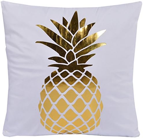 Yoyokmc White &amp; Golden Hot Stamping Super Soft Short Fuzzy Cushion Decorative Pillow Covers Square Throw Pillowcase Cushion Covers for Sofa,Bed 18 x 18‘’ (pineapple 1)