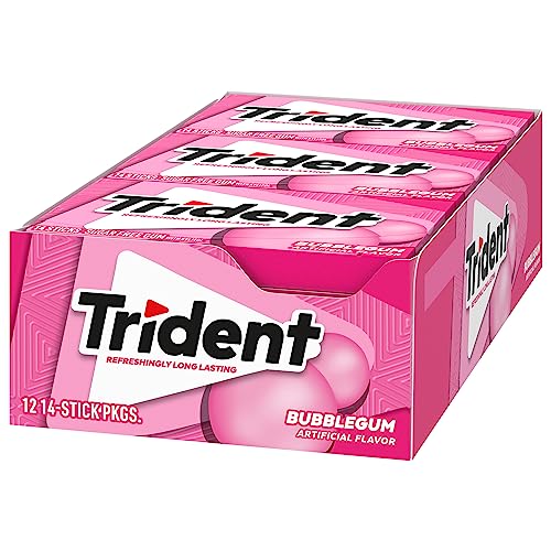 TRIDENT BUBBLEGUM SUGAR FREE GUM, TRAVEL ACCESSORIES, 12 PACKS OF 14 PIECES (168 TOTAL PIECES)