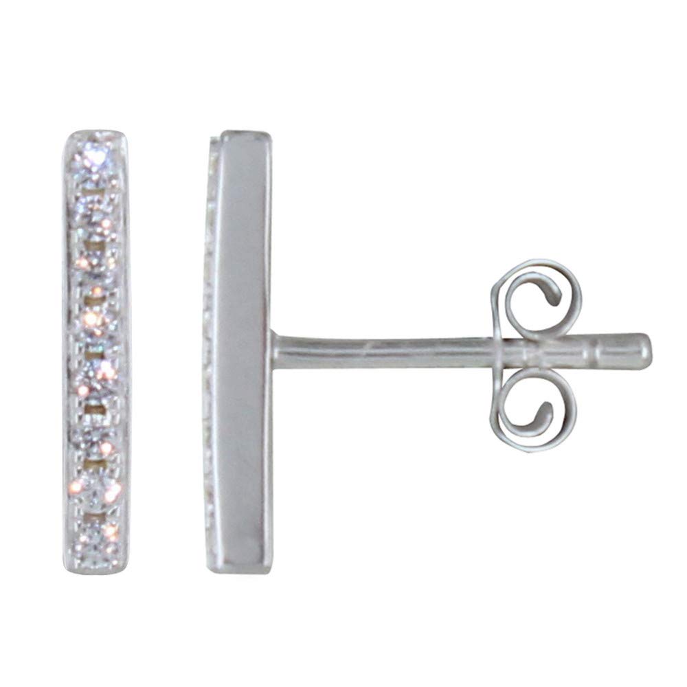 LES POULETTES BIJOUX - Rhodium Silver Earrings Studs Small Rhinestones Bar