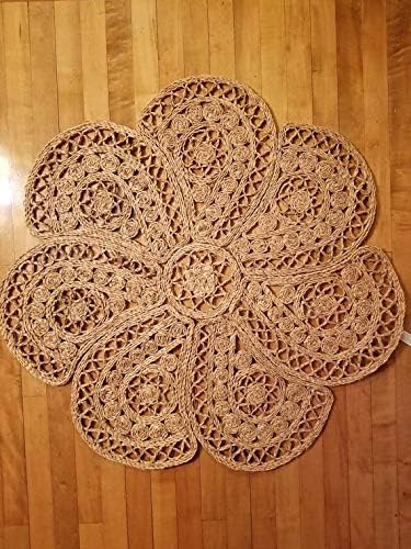 Vintage Boho Woven Rattan Flower Mandala Rug Mat Wall Hanging