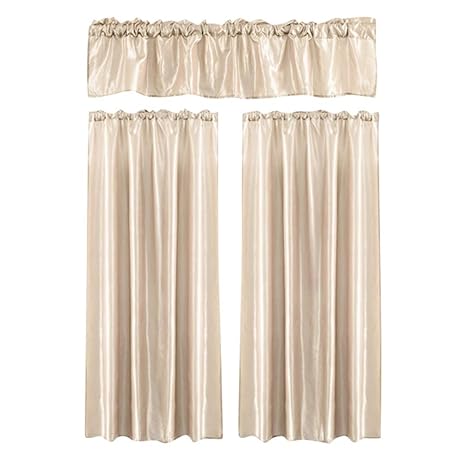 Buy 3 Pcs Solid Color Blackout Small Curtain Tier Valance Set